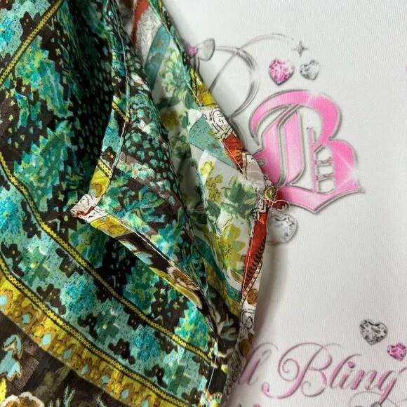 Costa Blanca open shoulder blouse top shirt paisley boho silky shimmer keyhole - Picture 8 of 12